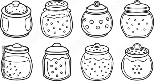 set of cookie jar line art, coloring book page line art drawing, vector and illustration