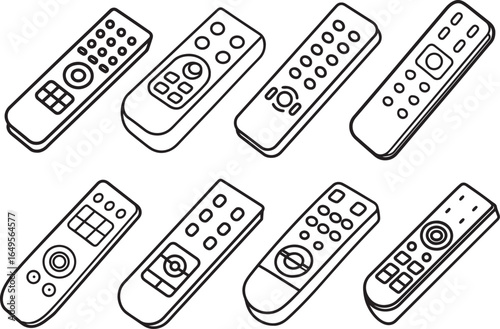 set of remote control line art, coloring book page line art drawing, vector and illustration
