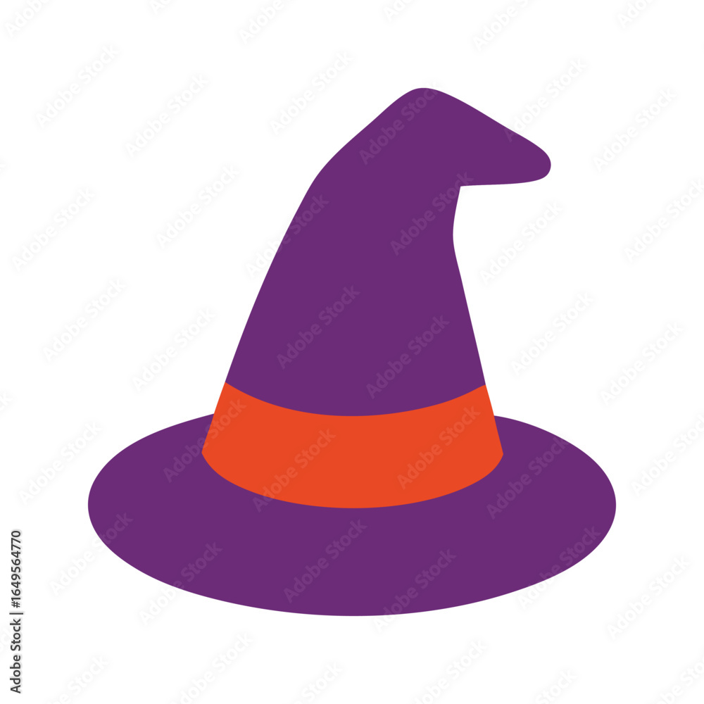 Fototapeta premium Purple witch hat with an orange stripe perfect for halloween costumes and party decorations, adding a spooky and stylish touch.