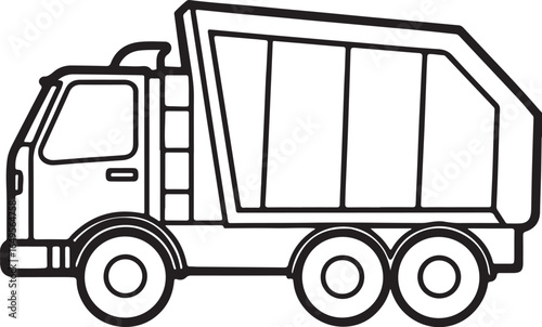 garbage truck line art, coloring book page line art drawing, vector and illustration