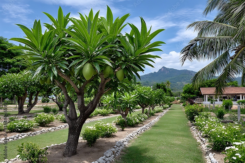 Fototapeta premium Mango fruits ripening under sunny sky high resolution picture