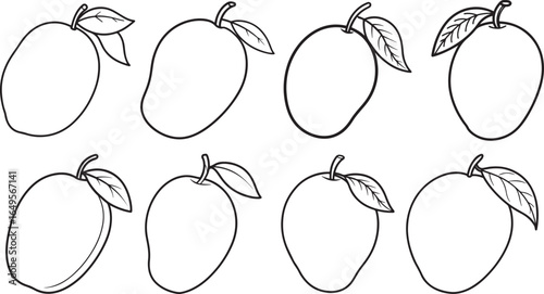 set of mango line art, coloring book page line art drawing, vector and illustration