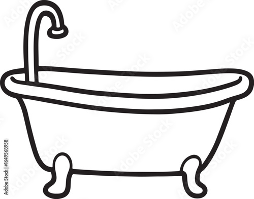 bathtub line art, coloring book page line art drawing, vector and illustration
