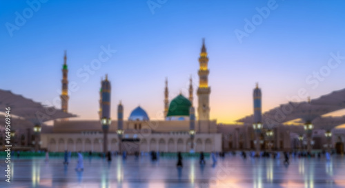 Blurried background of Masjid Al Nabawi in Madinah al Munawwarah. Created using generative AI tools