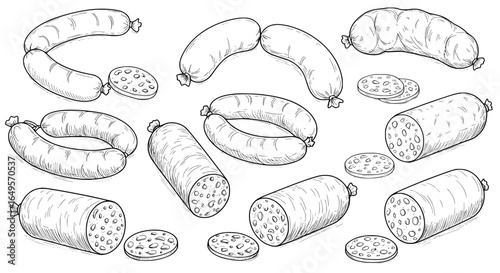 Sausage assortment sketch, a culinary delight for foodies and perfect for menu design elements today
