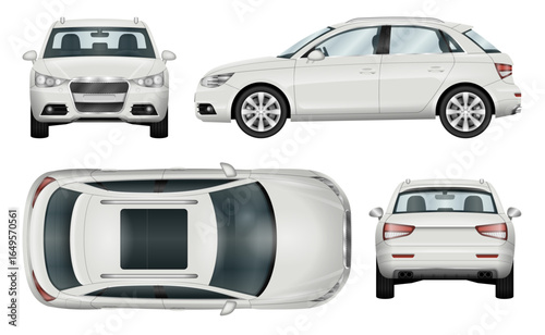 SUV car set on white background, template for branding and advertising. All layers and groups well organized for easy editing and recolor. View from side, front, back, top.