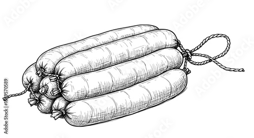 Delicious sausage bundle illustration perfect for butcher shops and gourmet food promotions, culinary art