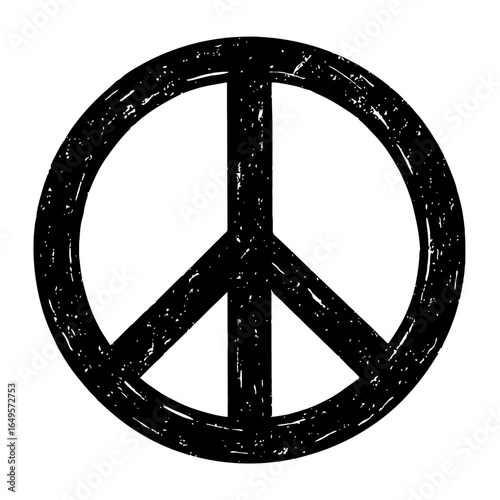 Grunge Black and White Peace Sign Vector - Rustic Hand-Drawn Protest and Harmony Graphic for Activism, Love, and Hippie Designs