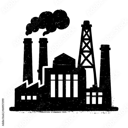 Grungy Vector Illustration of an Industrial Factory