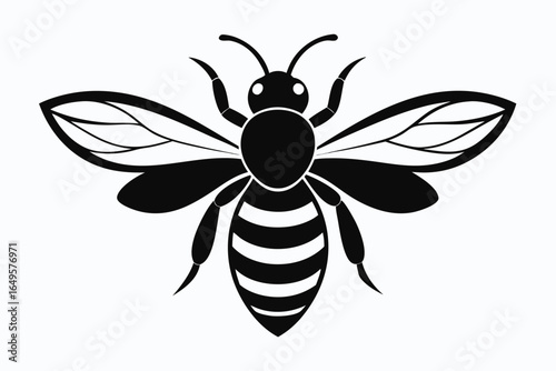 Monochrome vector drawing of a bumble bee with a minimalistic design