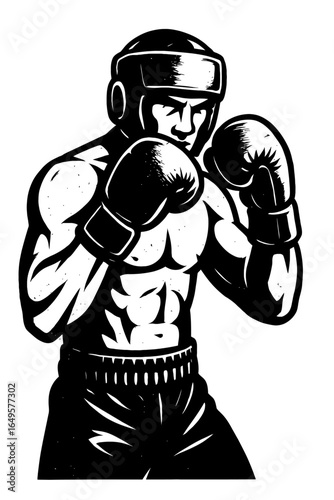 Grungy Vector Illustration of a Boxer in a Fighting Stance
