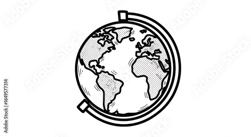 Hand-drawn illustration of a world globe.