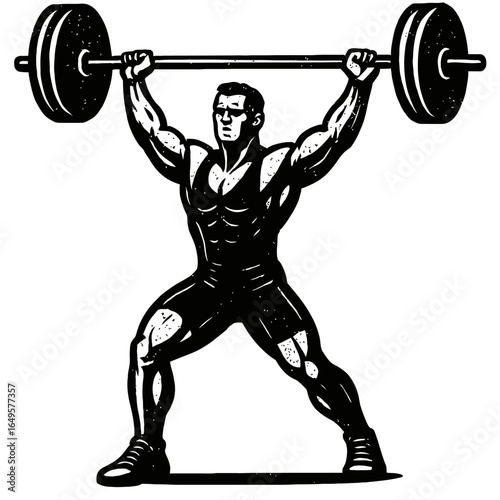 Grungy Vector Illustration of a Male Weightlifter with a Barbell