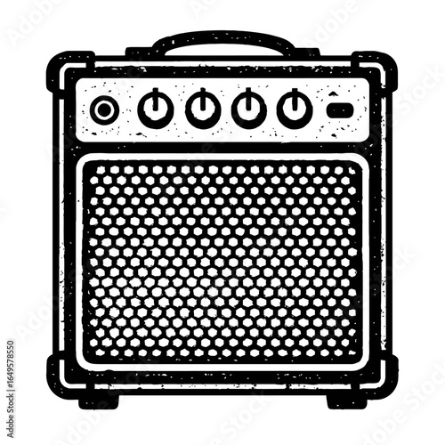 Vintage Vector Illustration of a Guitar Amplifier - Retro Amp with Knobs and a Speaker Grill in Black and White.