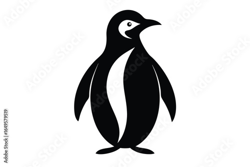 Stylized black and white penguin illustration standing on a white background