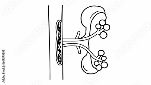 Illustration of the human kidney and renal vein showing blood flow and anatomical structure in detail created with generated ai