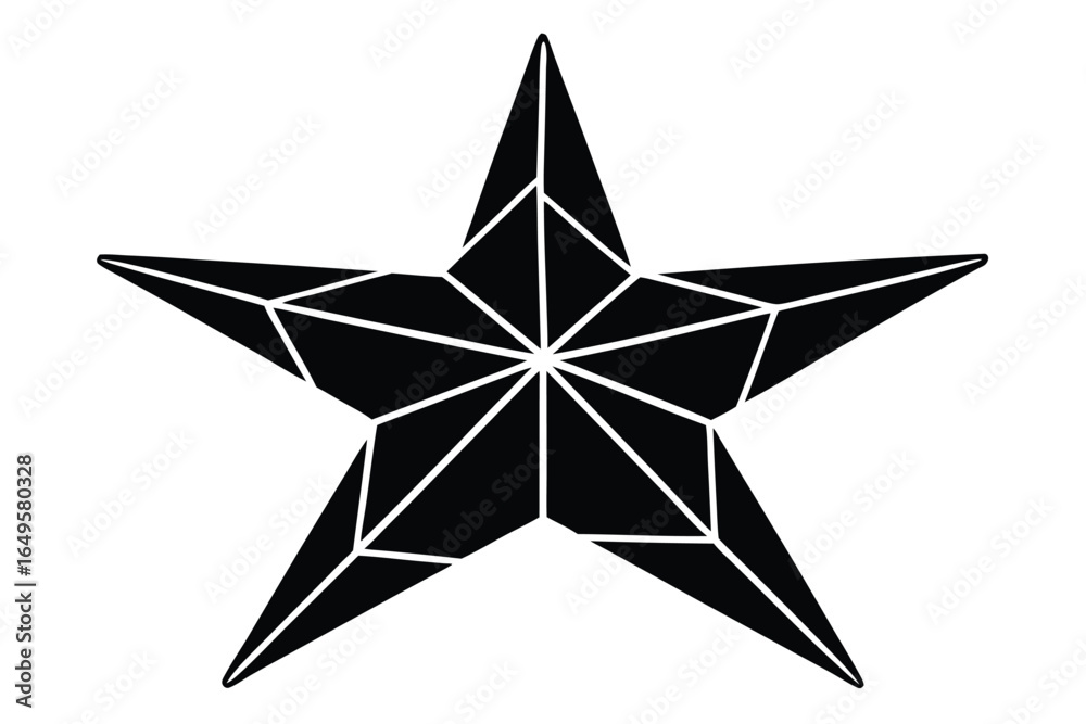 Obraz premium Geometric FivePointed Star with Inner Facets and Angular Design on White