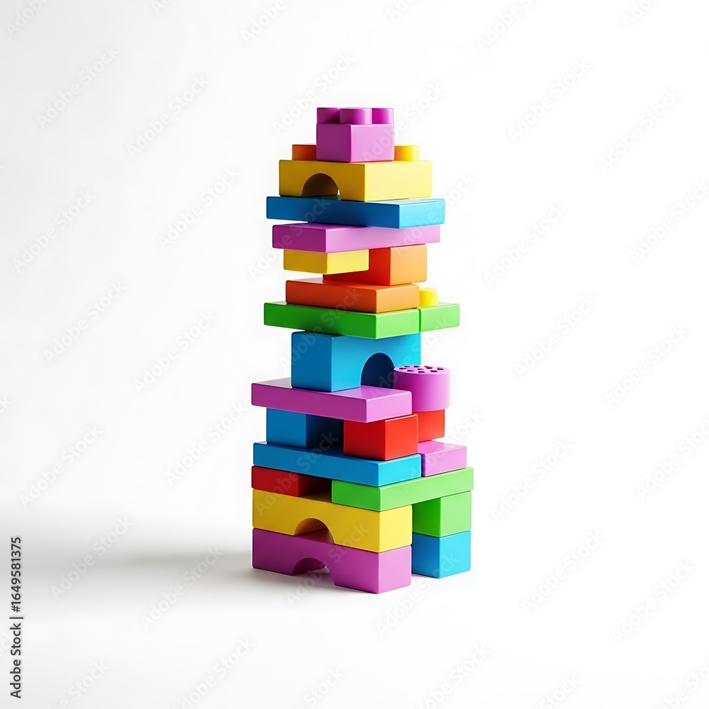Obraz premium Colorful plastic building blocks create a tall structure.