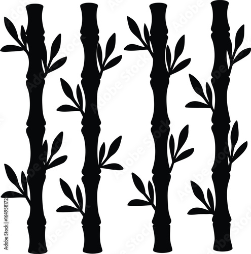 Bamboo plant silhouette collection isolated on white background