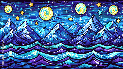 Majestic mountains under a dark night sky filled with stars creating a breathtaking scene