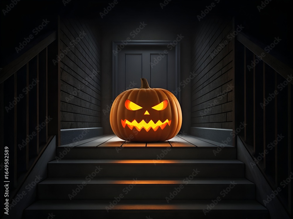 Obraz premium Spooky Halloween Night with Pumpkins, Candles, and Haunted Scenery