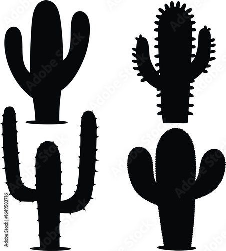 Cactus plant silhouette collection isolated on white background