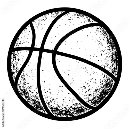 Grunge Black and White Basketball Vector - Rustic Hand-Drawn Sports Ball Graphic for Game, Team, and Fitness Designs