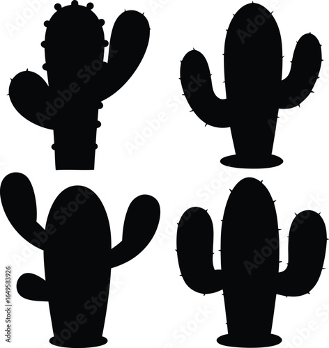 Succulent cactus silhouette set isolated on white background