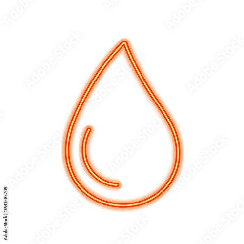 Neon orange water drop icon with smooth contours on white background  