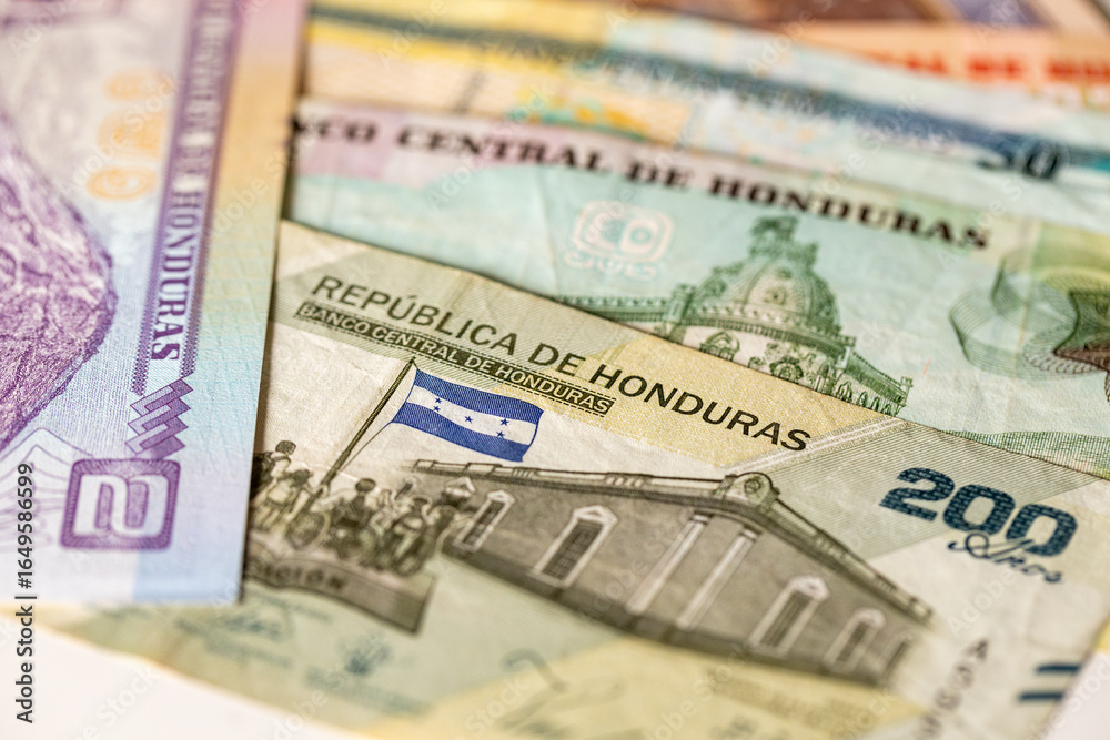Honduran money. Banknotes on the table. Honduran lempira. Financial and economic concept Honduran money. Banknotes on the table. Honduran lempira. Financial and economic concept