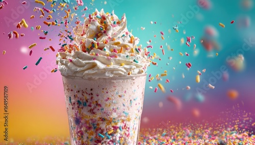 Colorful milkshake with whipped cream and sprinkles (2)