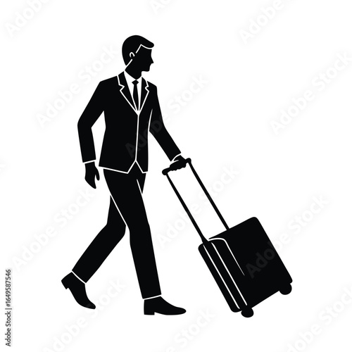 Silhouette of a businessman pulling a suitcase vector