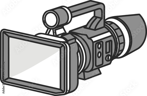 Gray Professional Video Camera Illustration filming recording