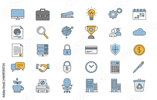 Collection of hand drawn business and finance icons with a simple modern style
