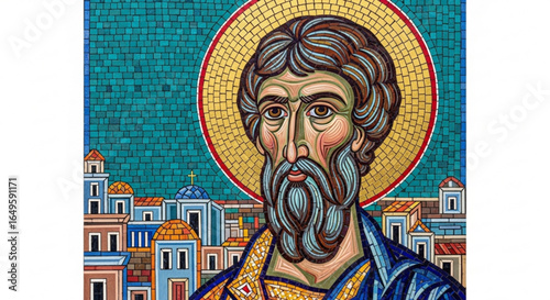 Stained glass mosaic portrait of saint paul apostle religious art christianity artwork illustration design