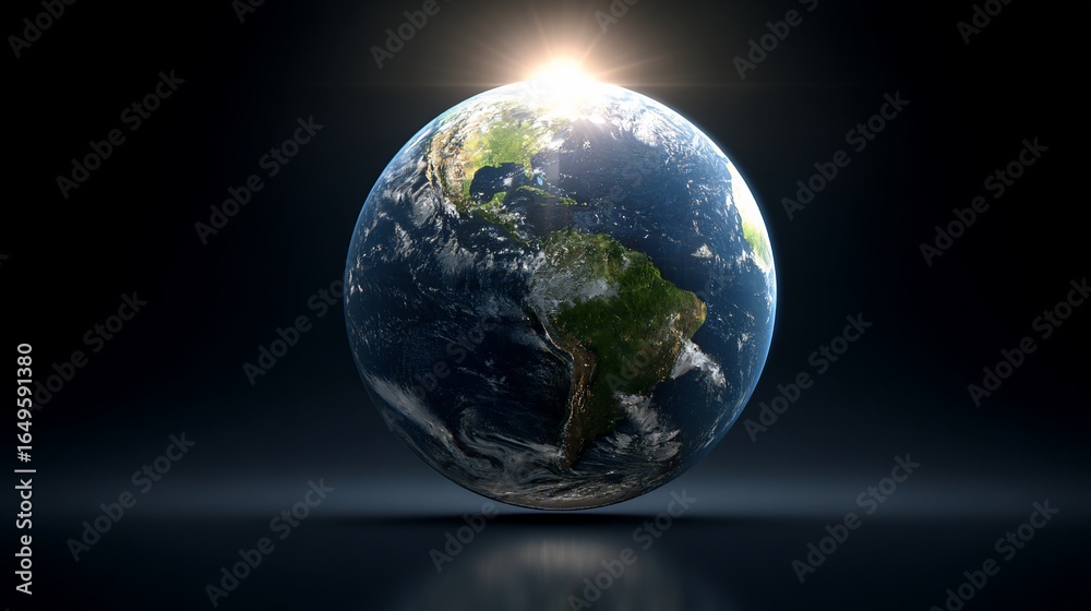 Fototapeta premium Earth illuminated with sunrise in space