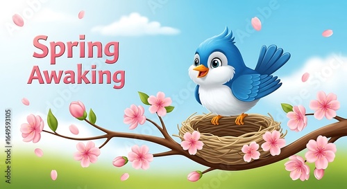 Experience the pure joy of the season's renewal with this charming and vibrant illustration titled 