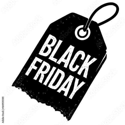 Distressed Black Friday Tag Vector - Grunge Black and White Icon for Sales, Deals, and Shopping