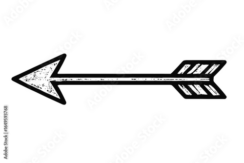 Distressed Tribal Arrow Vector - Hand Drawn Black and White Rustic Icon with Feathers
