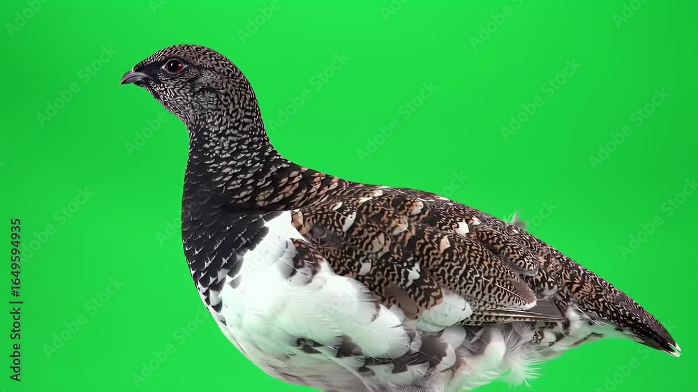 Mottled brown and white bird isolated on vibrant green screen Mottled brown and white bird isolated on vibrant green screen