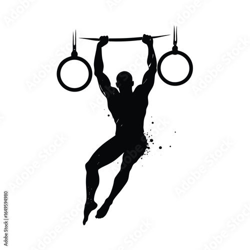 Silhouette of a male athlete on gymnastic rings vector