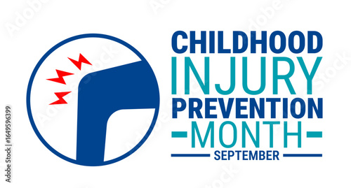 National Childhood Injury Prevention Month background, banner, card or poster design template is observed every year during September, to raise awareness about the mission. Vector illustration.