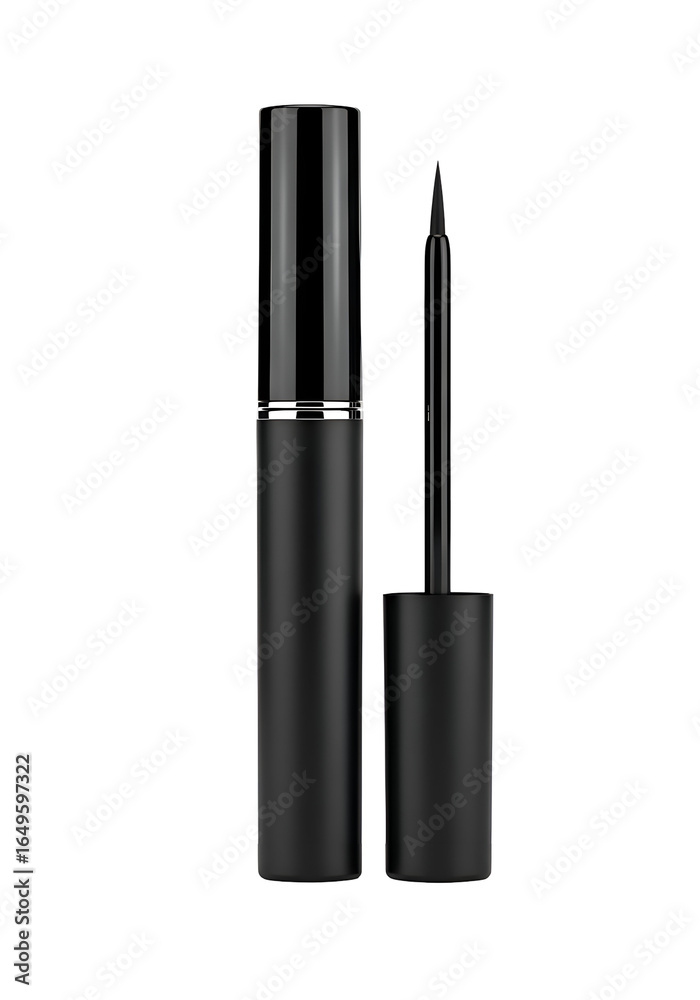 Obraz premium Black Liquid Eyeliner with Applicator Brush on Dark Background.