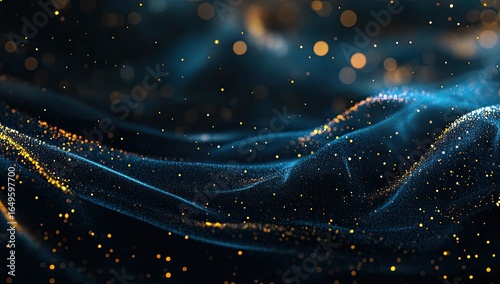 Abstract digital fabric of dark blue and gold particles