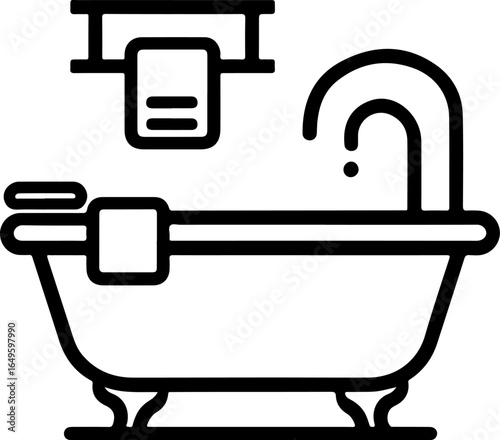 "Minimalist Bathroom Line Art with Clawfoot Bathtub and Essentials – Elegant Hygiene and Interior Illustration for UI and Print Design"