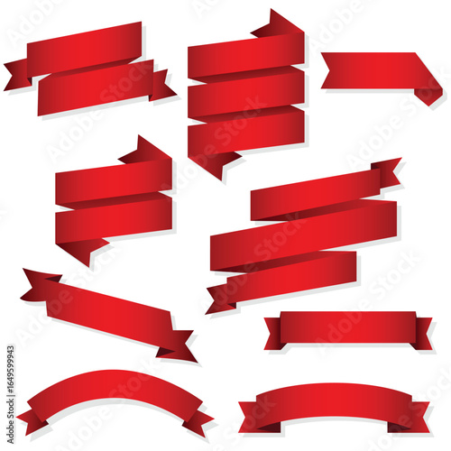 3d realistic red ribbons set. Ribbons collection isolated on white background.