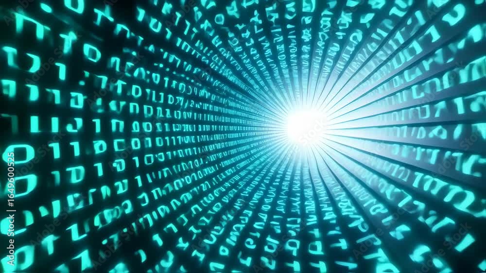 A teal-glowing tunnel of cascading digital code A teal-glowing tunnel of cascading digital code