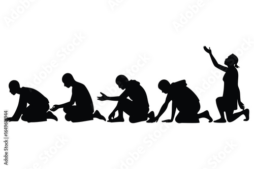 Set of 6 Silhouette Beggars in Realistic Sitting, Lying, and Reaching Street Poses