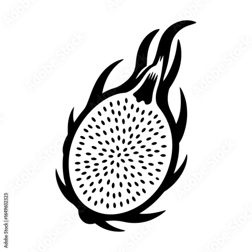 black and white silhouette of dragon fruit with spikes vector illustration minimalist design