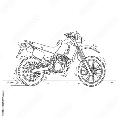 Line Art Illustration of an OffRoad Dirt Bike.